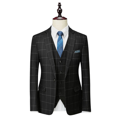 Men's Tailored Fit Single Breasted One-button 3 Pieces Plaid Wedding Suits