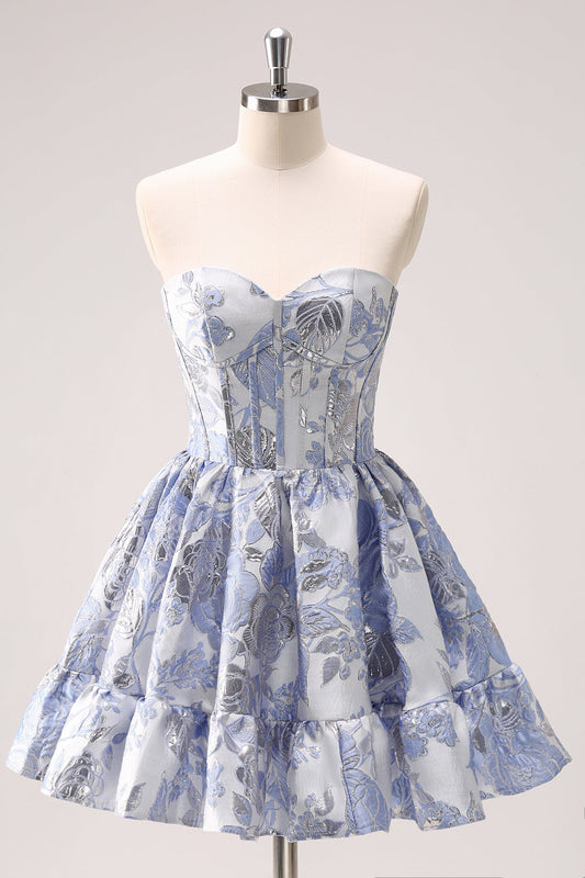 Blue Corset A Line Sweetheart Homecoming Dress