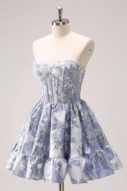 Blue Corset A Line Sweetheart Homecoming Dress