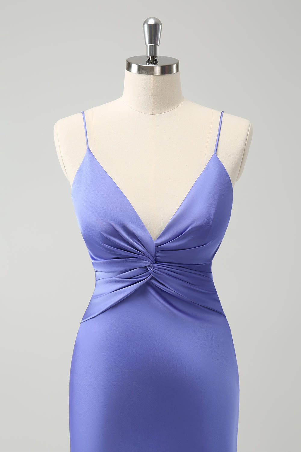 Purple Mermaid Spaghetti Straps Hollow Out Twist Front Bridesmaid Dress