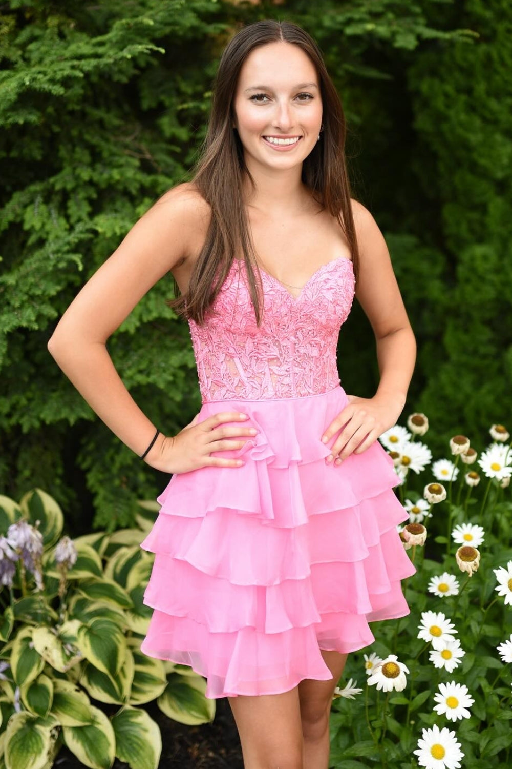 Diana | A-Line Strapless Tiered Corset Short Homecoming Dress with Appliques