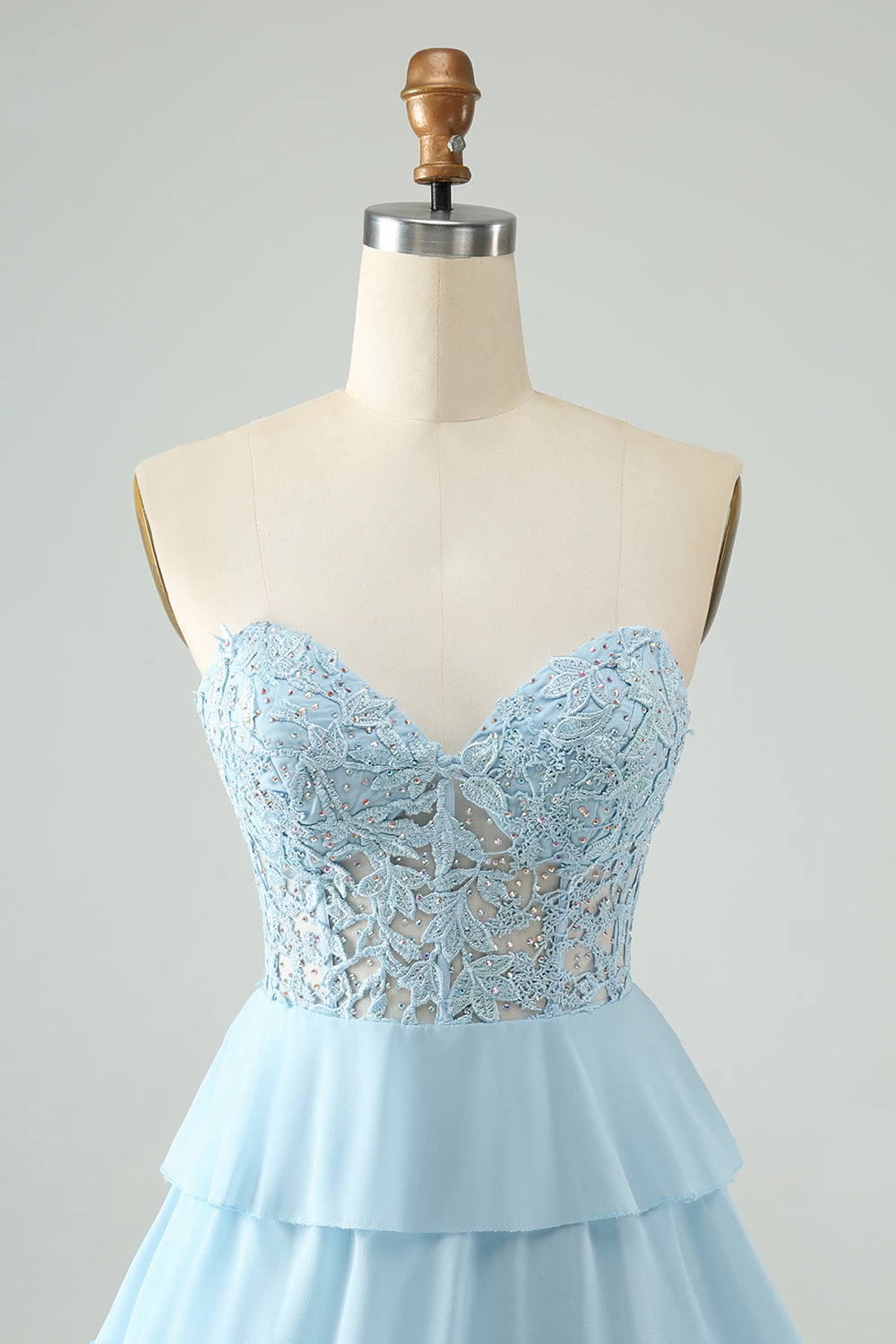 Light Blue A Line Sweetheart Tiered Short Homecoming Dress with Appliques