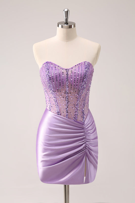 Sparkly Beading Lilac Corset Short Tight Homecoming Dress