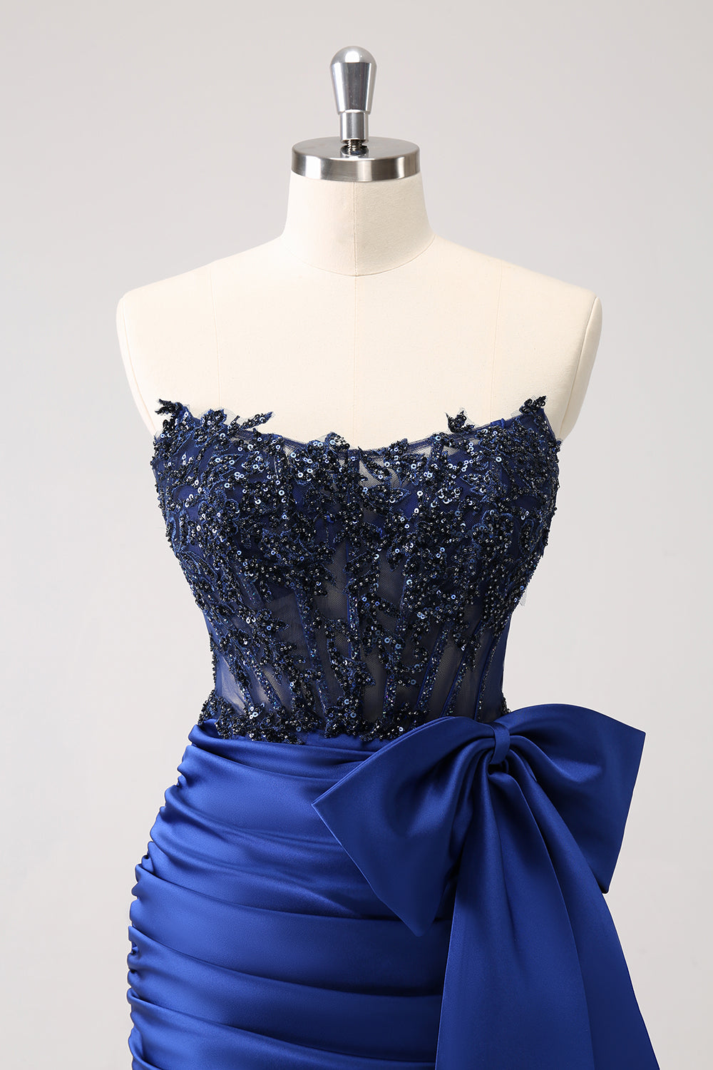 Sparkly Navy Strapless Beaded Appliques Tight Homecoming Dress