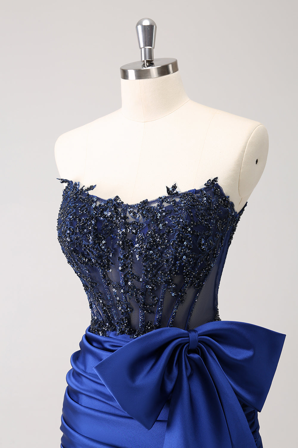 Sparkly Navy Strapless Beaded Appliques Tight Homecoming Dress