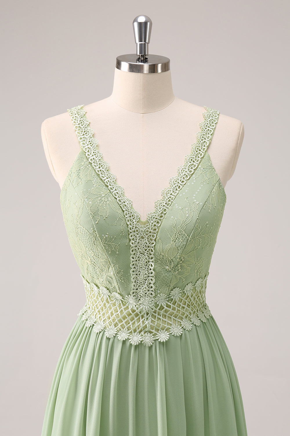 Green Ruffled Floral Bridesmaid Dress with Lace