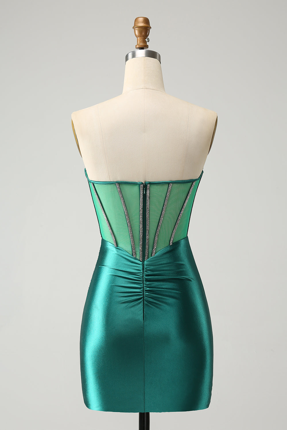 Unique Sparkly Dark Green Strapless Corset Tight Homecoming Dress with Beading