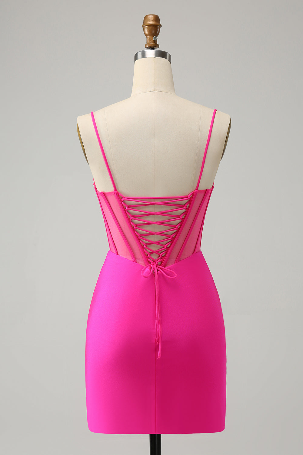 Unique Sparkly Beaded Tight Corset Short Fuchsia Homecoming Dress with Slit