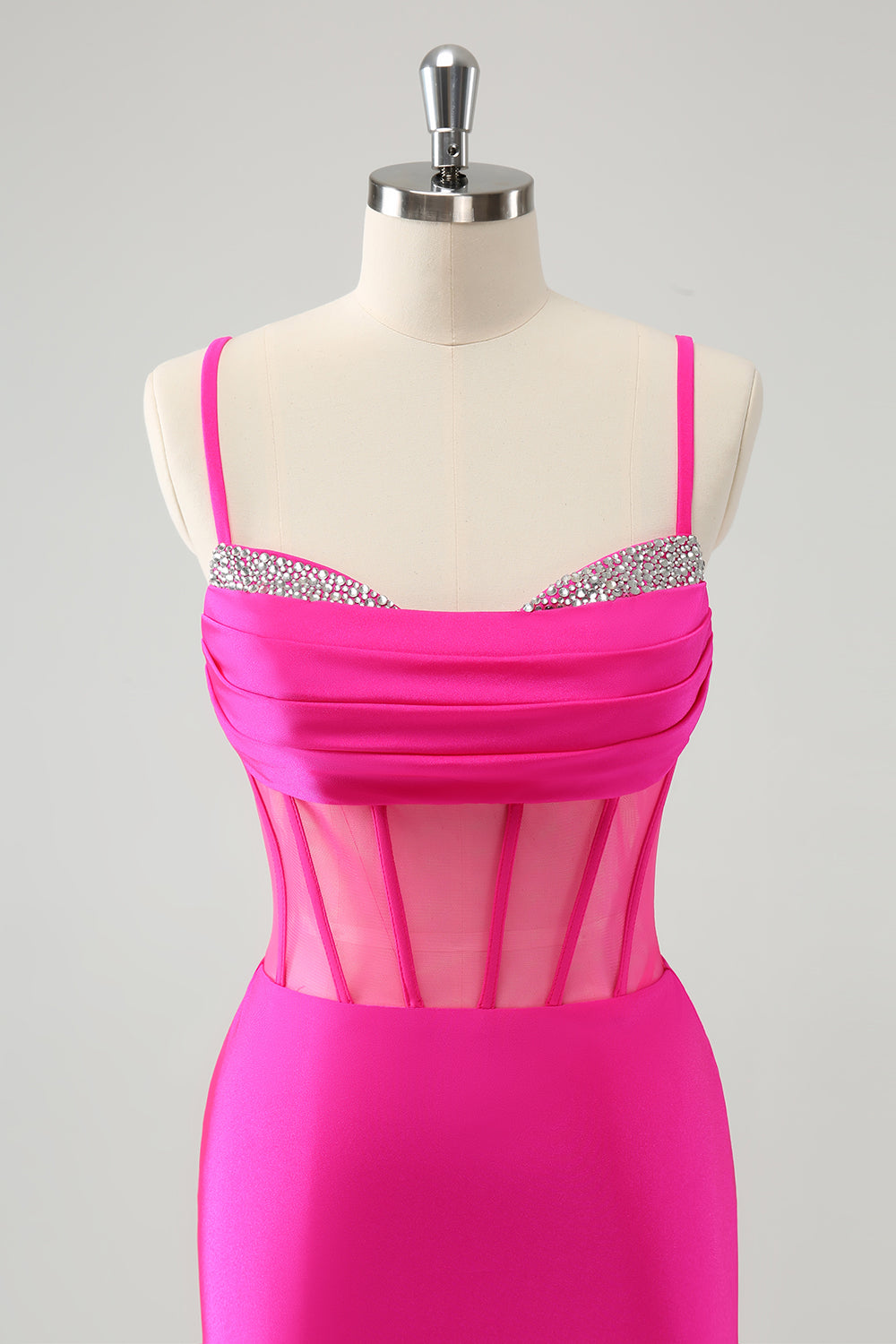 Glitter Fuchsia Spaghetti Straps Tight Corset Homecoming Dress with Beading