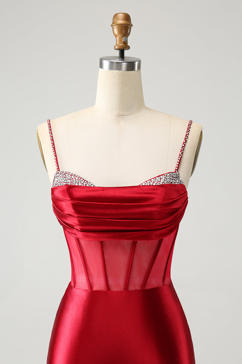 Glitter Dark Red Beaded Corset Satin Unique Tight Short Homecoming Dress