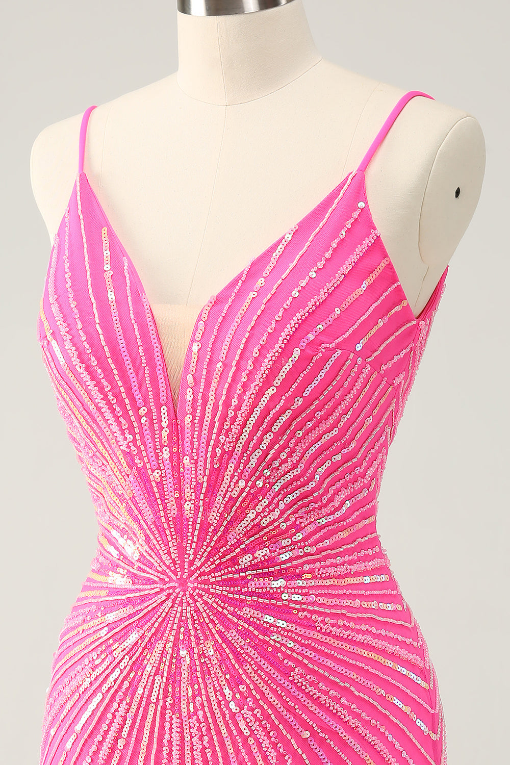 Hot Pink Spaghetti Straps Tight Short Backless Homecoming Dress with Sequins