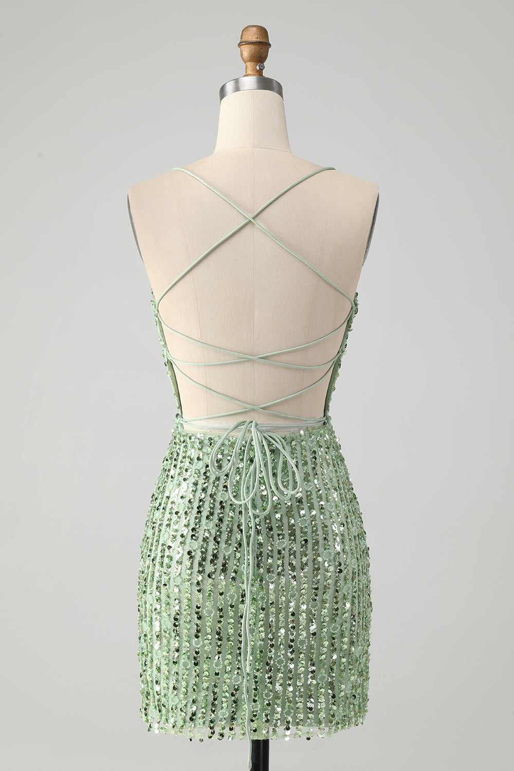 Unique Sparkly Green Tight Sequins Short Homecoming Dress with Lace Up Back