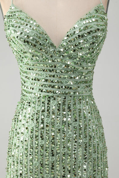 Unique Sparkly Green Tight Sequins Short Homecoming Dress with Lace Up Back