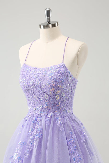 Cute Glitter Blue A Line Sequins Short Homecoming Dress with Appliques