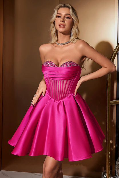 Cute A Line Sweetheart Corset Fuchsia Homecoming Dress with Beading