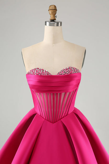 Cute Fuchsia A Line Sweetheart Corset Homecoming Dress with Beading