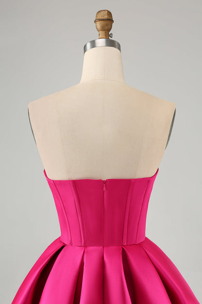 Cute Fuchsia A Line Sweetheart Corset Homecoming Dress with Beading