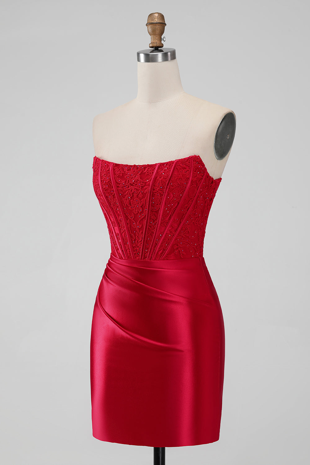 Sparkly Red Strapless Bodycon Short Homecoming Dress with Lace