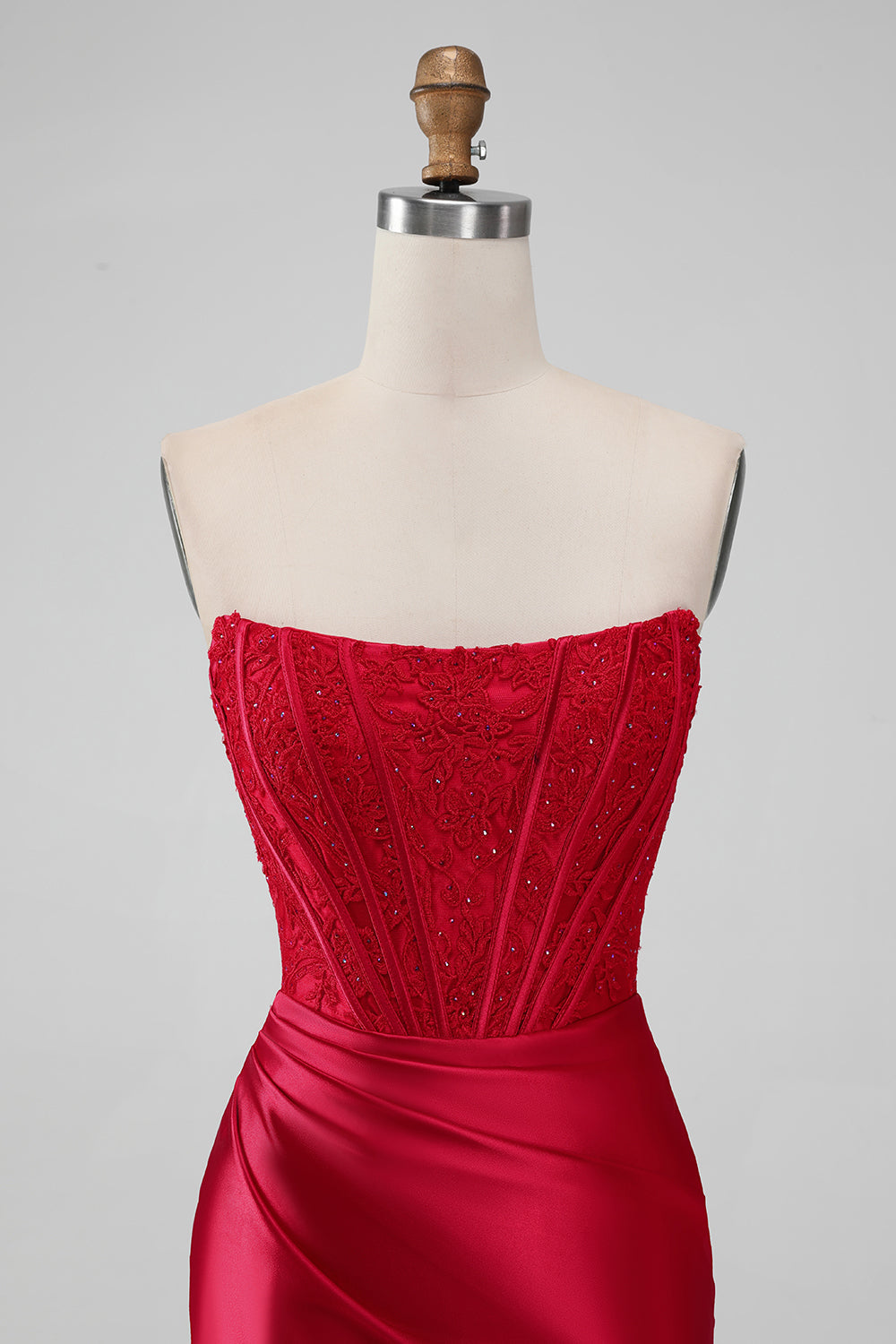 Sparkly Red Strapless Bodycon Short Homecoming Dress with Lace