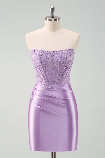 Sparkly Purple Strapless Bodycon Short Homecoming Dress