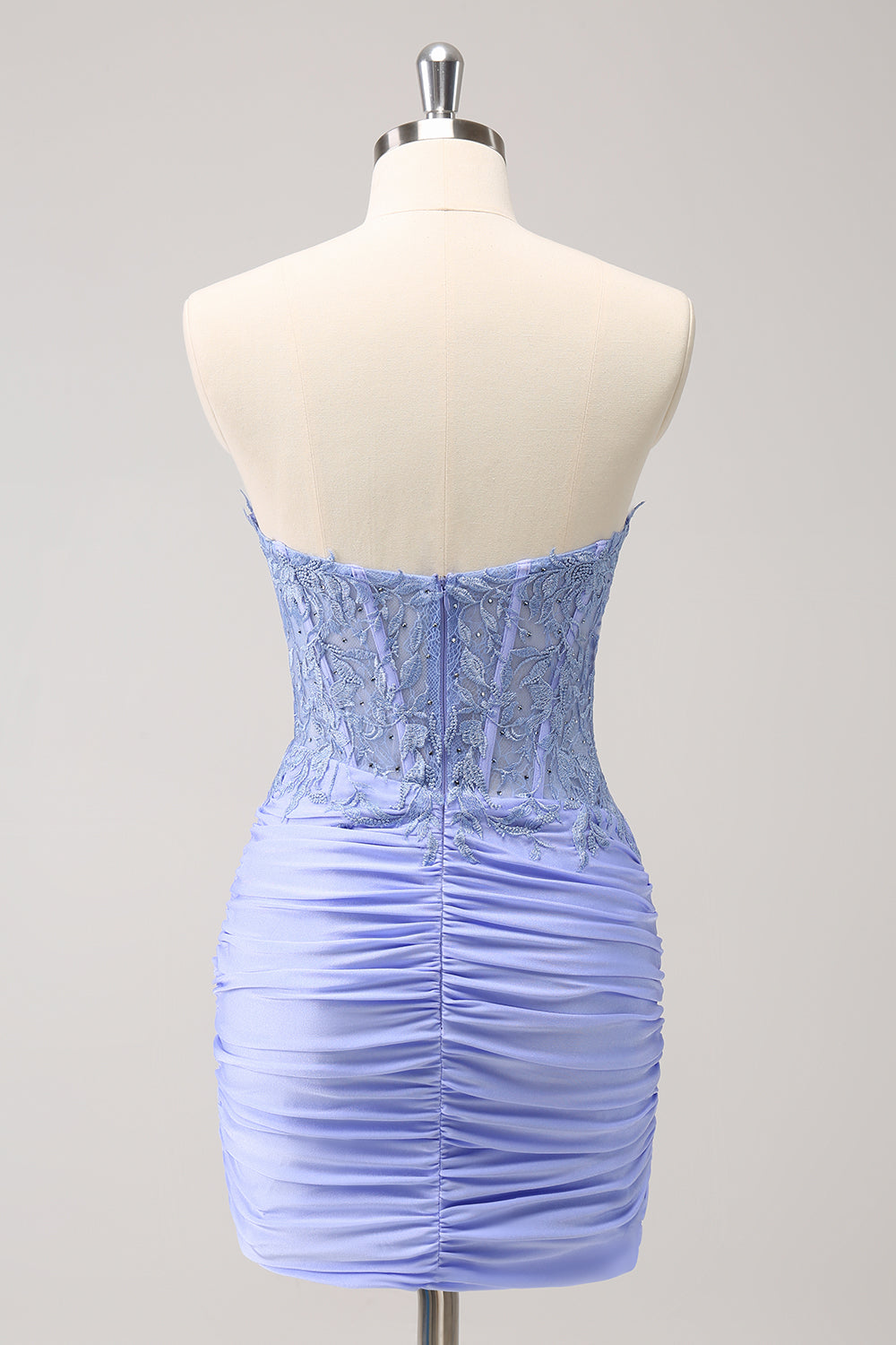 Lilac Strapless Corset Pleated Tight Homecoming Dress with Appliques