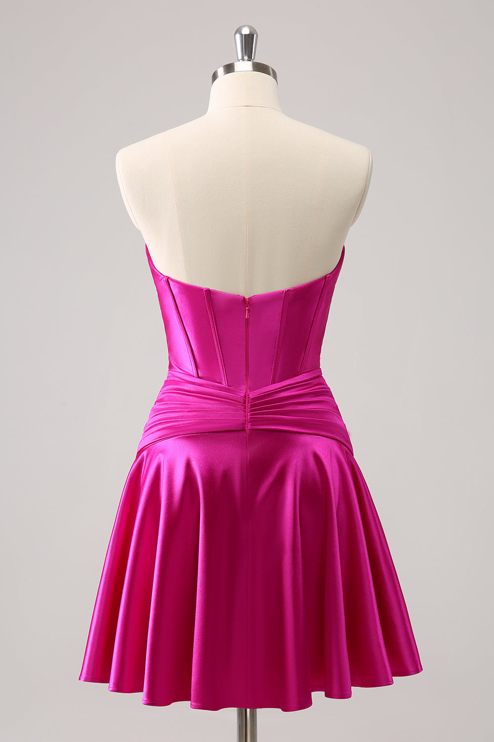 Burgundy A Line Sweetheart Strapless Keyhole Satin Homecoming Dress