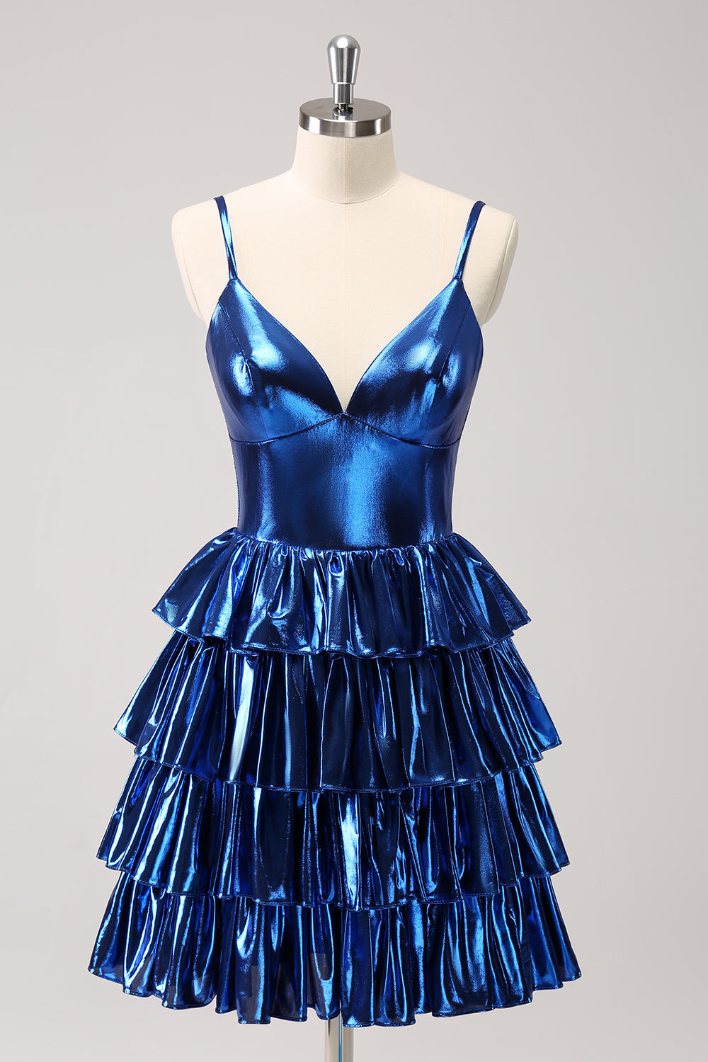 Ink Blue Spaghetti Straps A Line Tiered Short Homecoming Dress