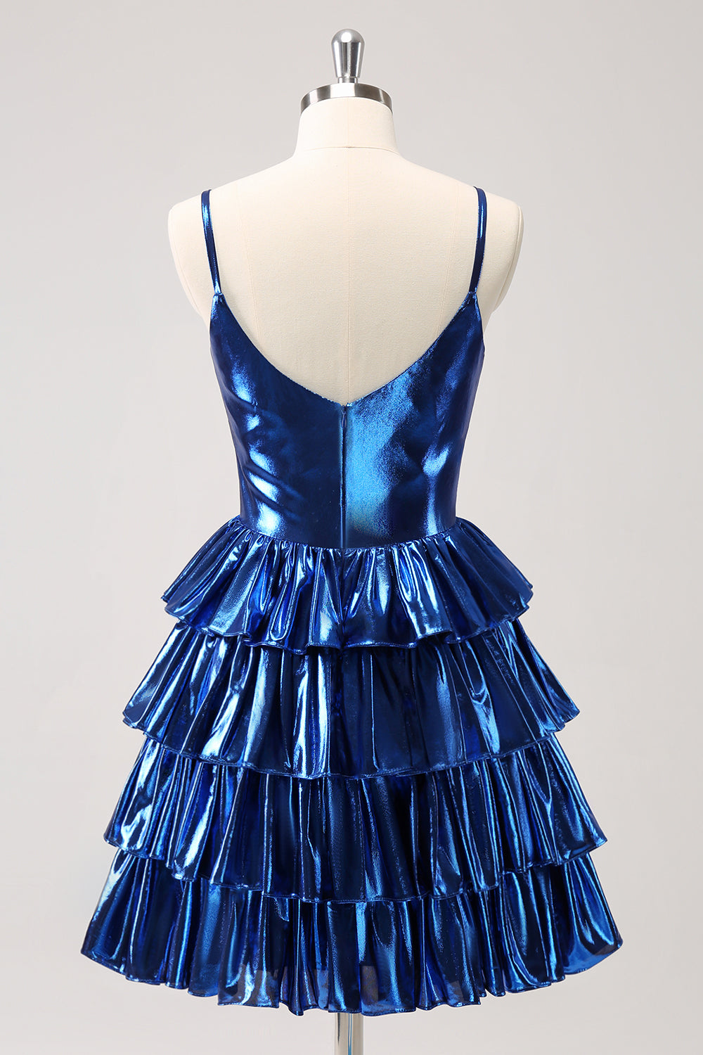 Ink Blue Spaghetti Straps A Line Tiered Short Homecoming Dress