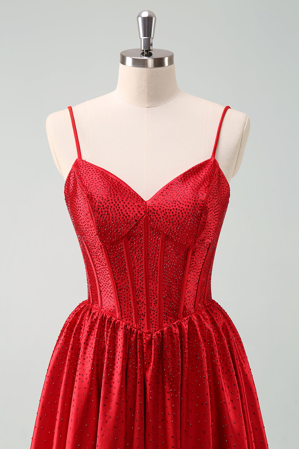 Red  A-Line Spaghetti Straps Corset Pleated Homecoming Dress