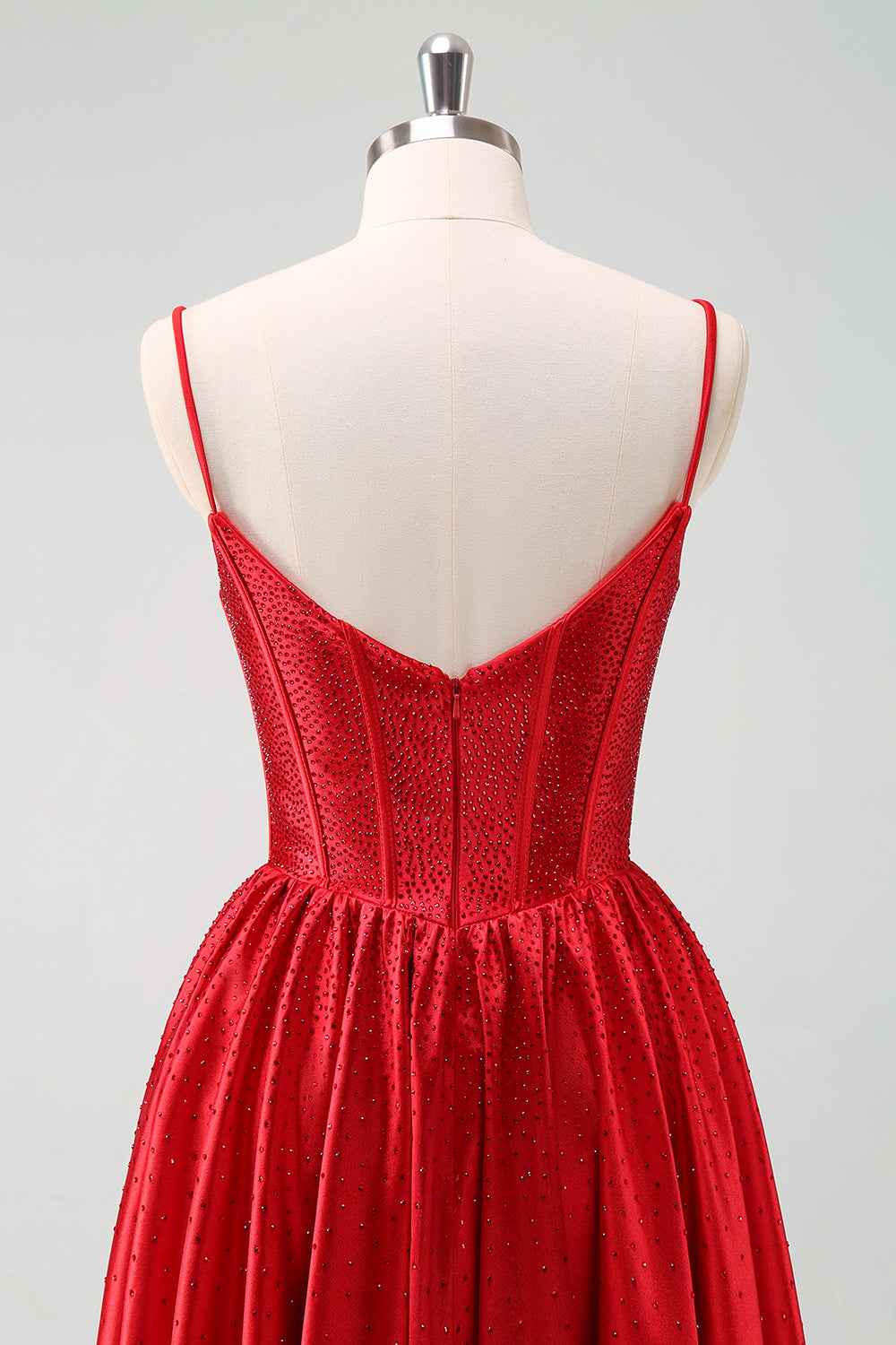 Red  A-Line Spaghetti Straps Corset Pleated Homecoming Dress