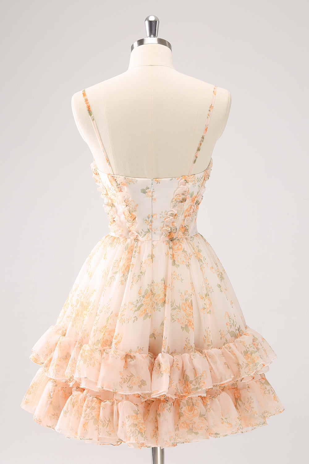 Yellow A-Line Front Twist Short Floral Homecoming Dress With Ruffles