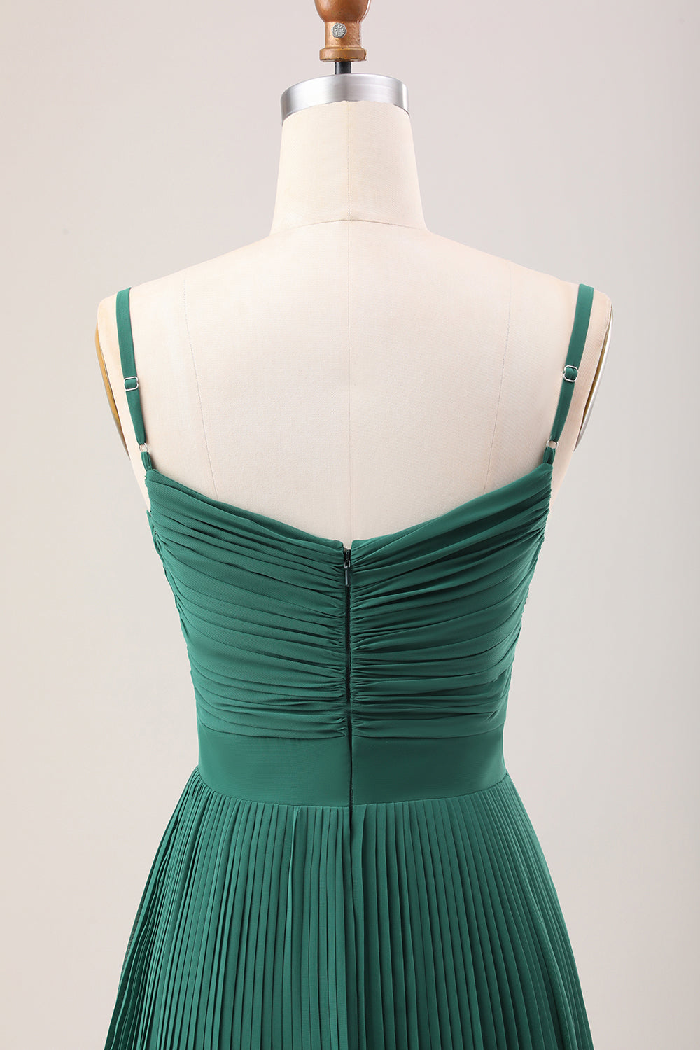 Dark Green A Line Spaghetti Straps Long Chiffon Bridesmaid Dress