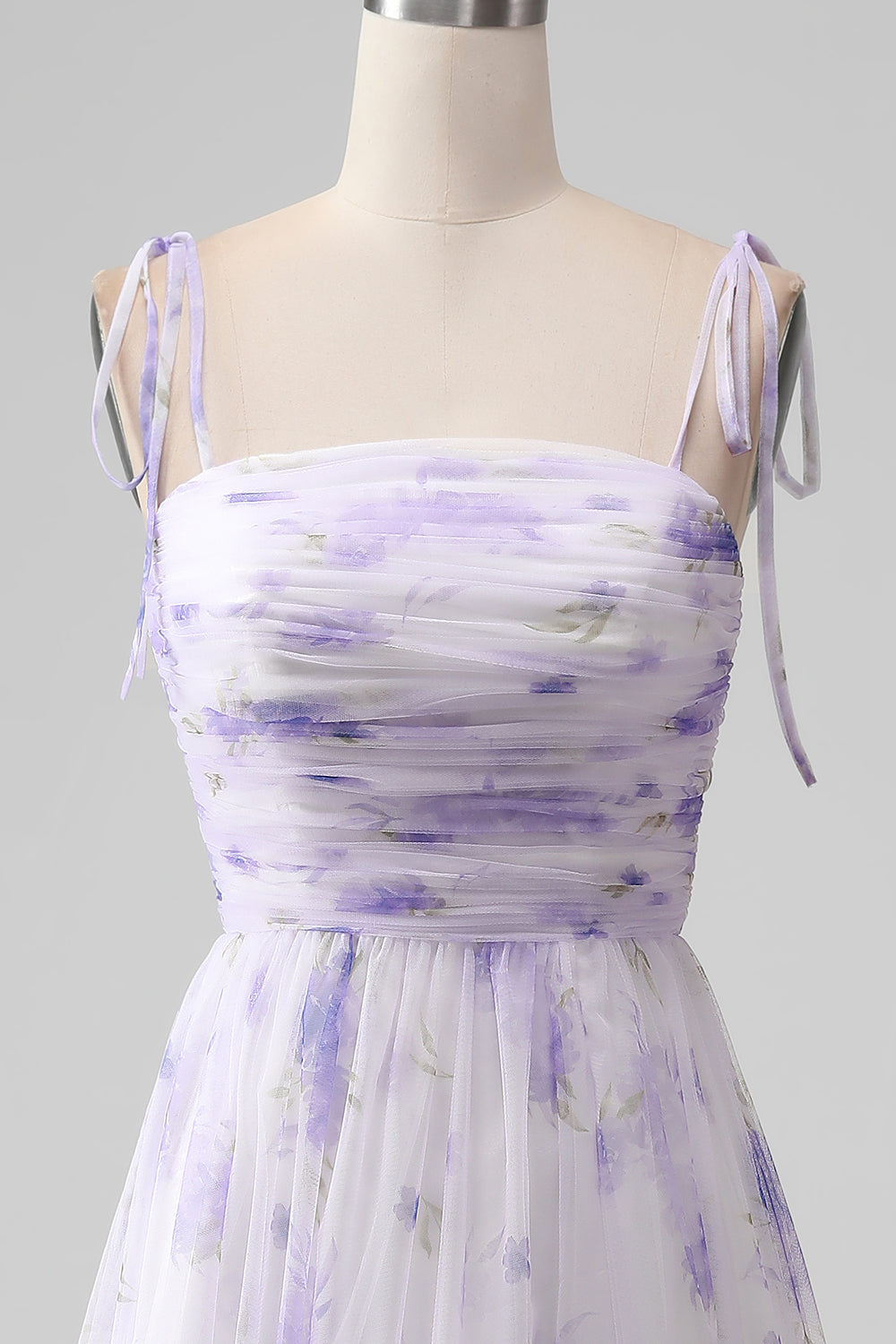 Lavender Flower Spaghetti Straps A Line Long Bridesmaid Dress with Slit