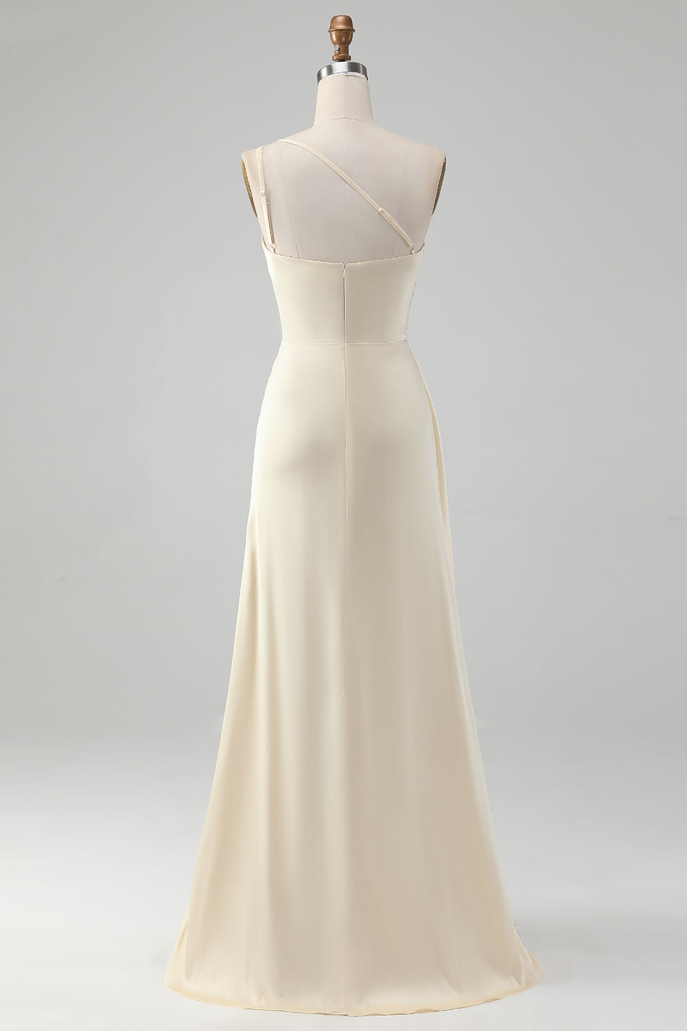 Champagne Sheath One Shoulder Long Bridesmaid Dress With Slit