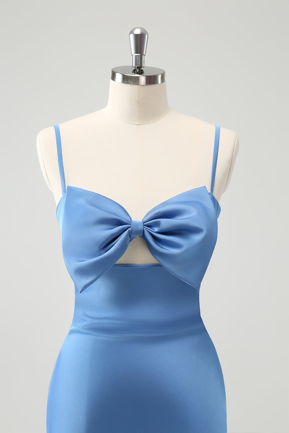 Blue Mermaid Spaghetti Straps Bridesmaid Dress with Bowknot