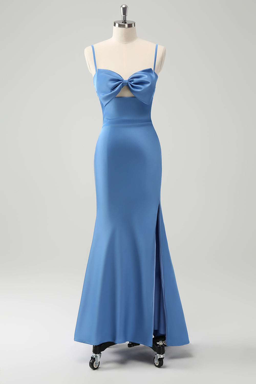 Blue Mermaid Spaghetti Straps Bridesmaid Dress with Bowknot