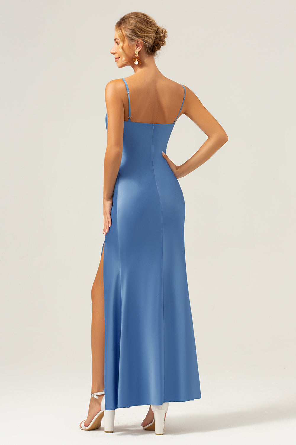 Blue Mermaid Spaghetti Straps Bridesmaid Dress with Bowknot