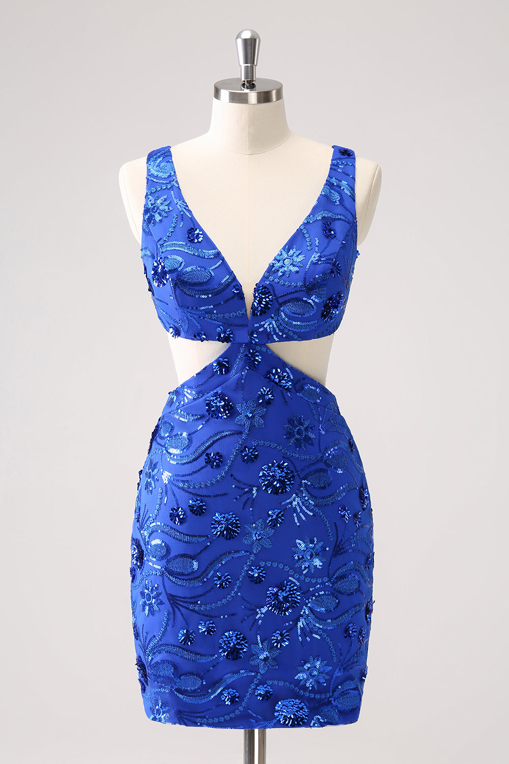 Royal Blue Bodycon Cut Out Homecoming Dress with Beading