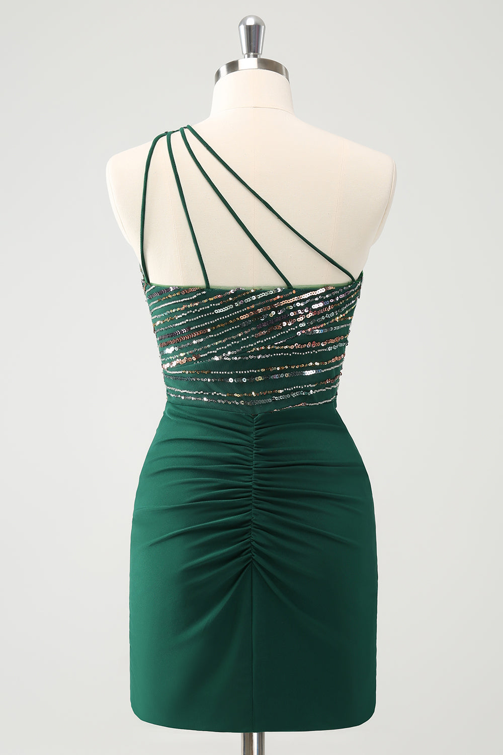 Glitter Dark Green Tight One Shoulder Cut-Out Homecoming Dress