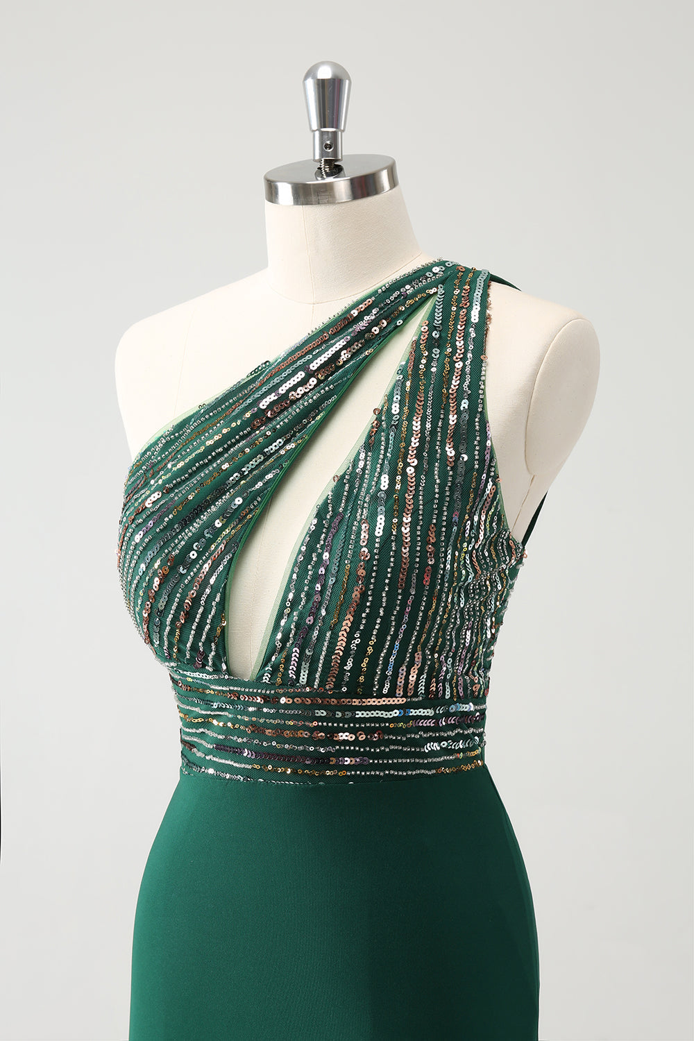 Glitter Dark Green Tight One Shoulder Cut-Out Homecoming Dress