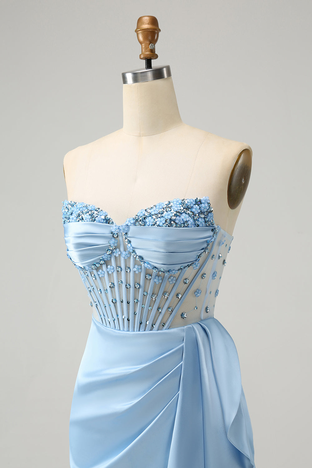 Sparkly Blue Bodycon Sweetheart Corset Homecoming Dress with Beading