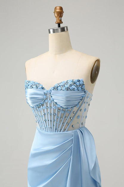 Sparkly Blue Bodycon Sweetheart Corset Homecoming Dress with Beading