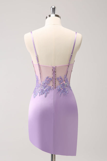 Sparkly Purple Corset Sequin Tight Short Homecoming Dress