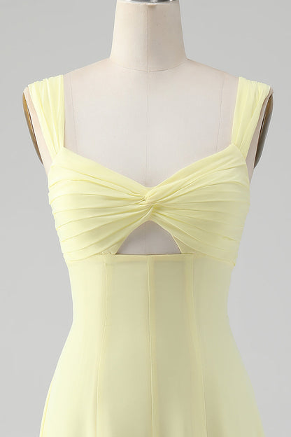 Lemon Yellow Keyhole A Line Long Bridesmaid Dress