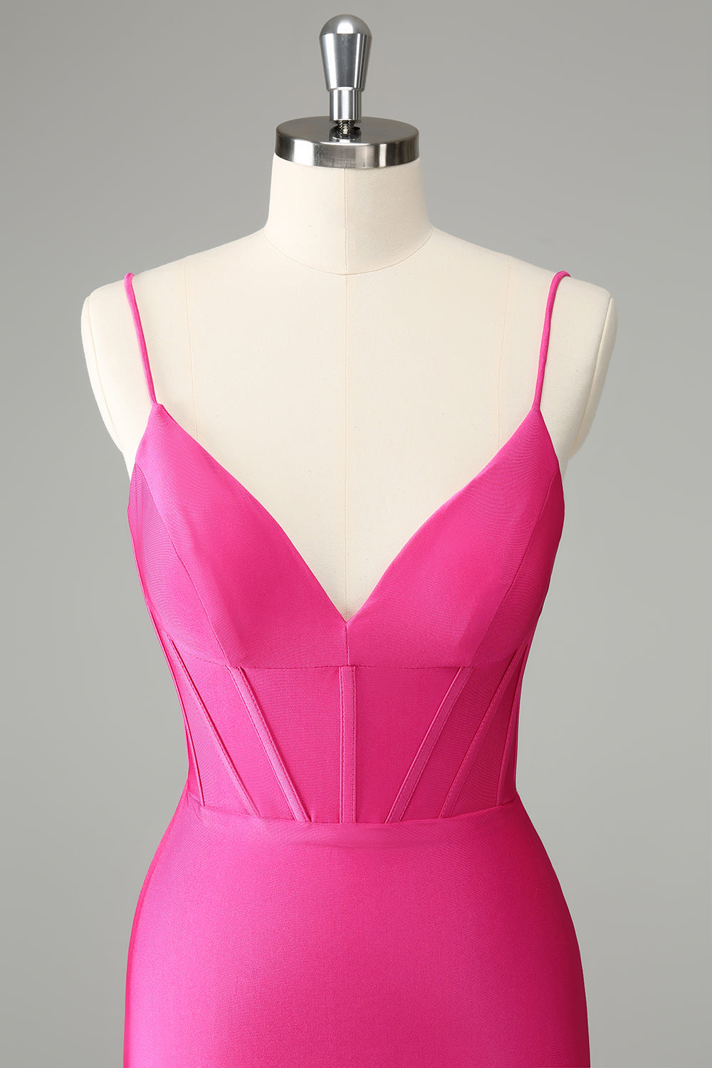 Fuchsia Bodycon Spaghetti Straps Satin Homecoming Dress