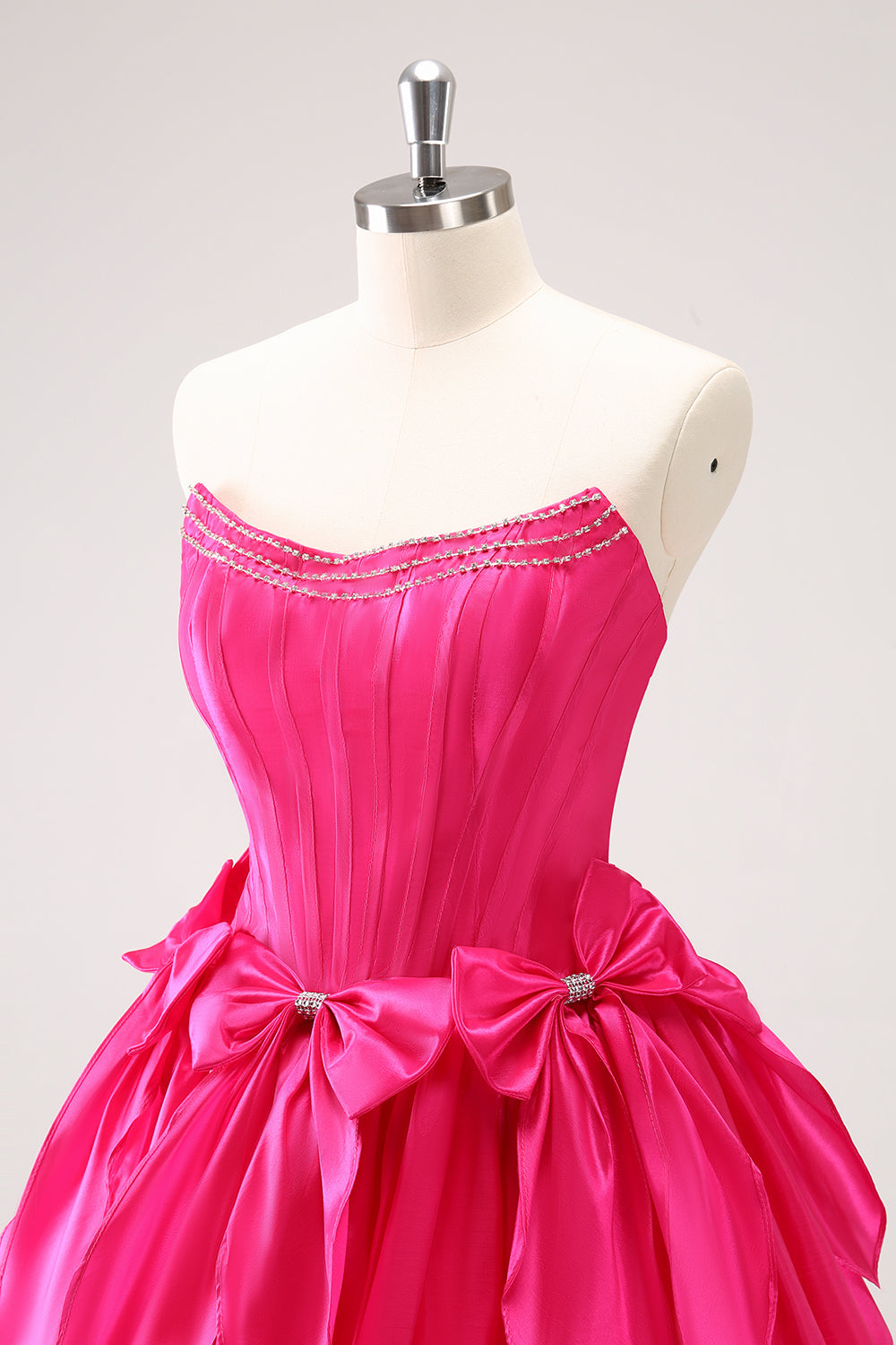 Fuchsia A Line Strapless Corset Short Homecoming Dress With Bows