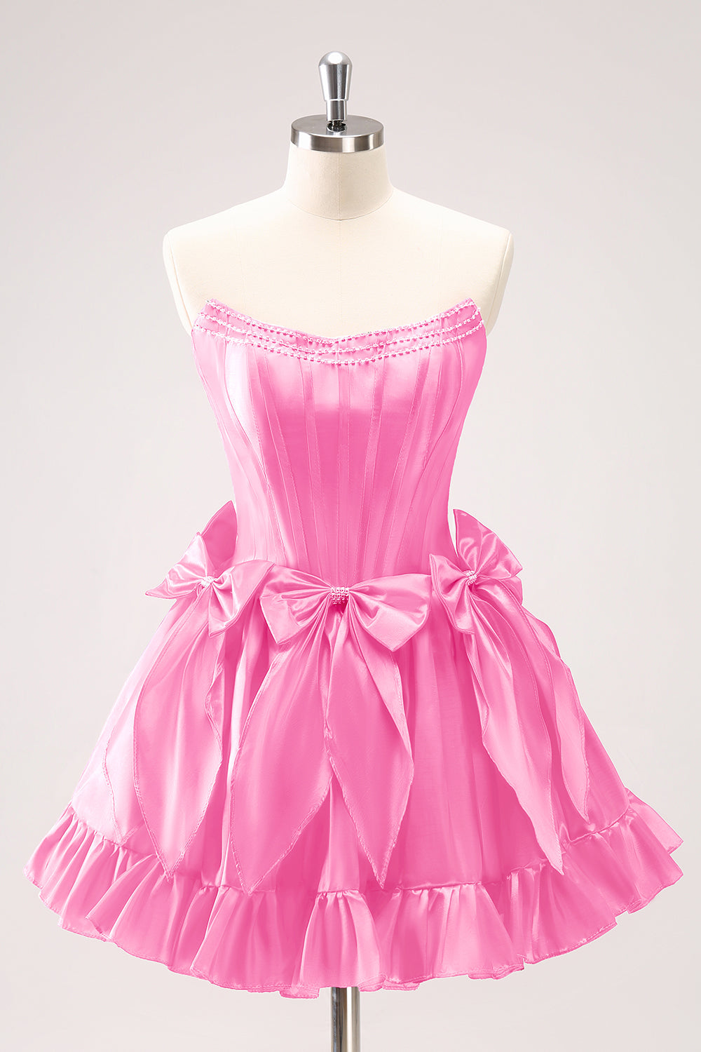 Fuchsia A Line Strapless Corset Short Homecoming Dress With Bows