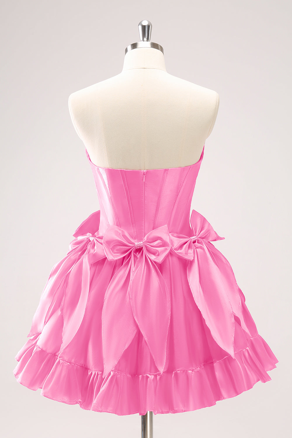 Fuchsia A Line Strapless Corset Short Homecoming Dress With Bows