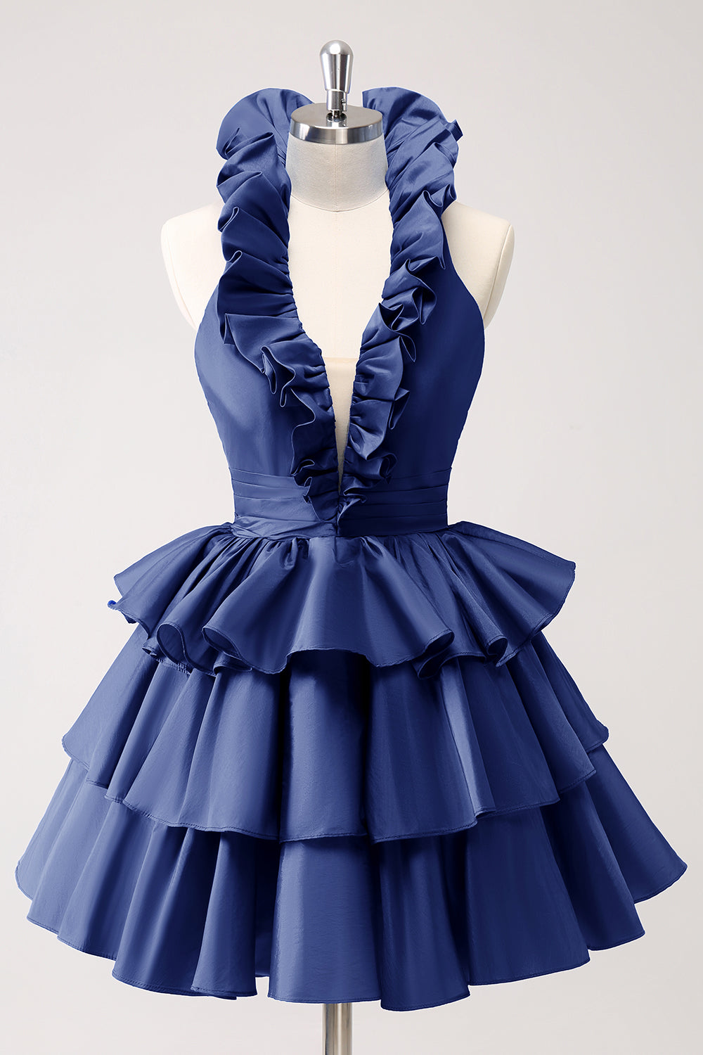 Royal Blue A-Line Halter Tiered Short Homecoming Dress with Ruffles