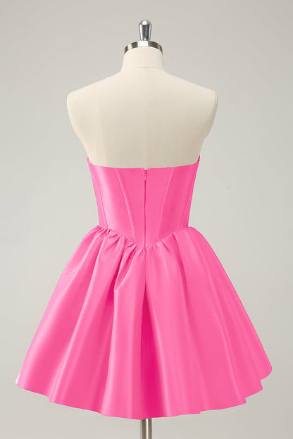 Fuchsia A Line Sweetheart Corset Satin Cute Homecoming Dress